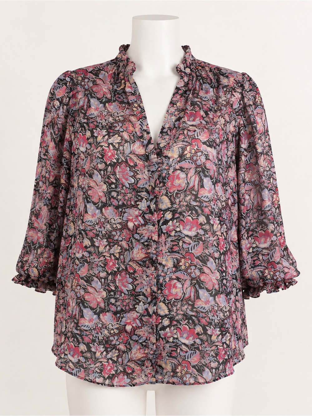 Zara Pink Floral Ruffled V-Neck Blouse
